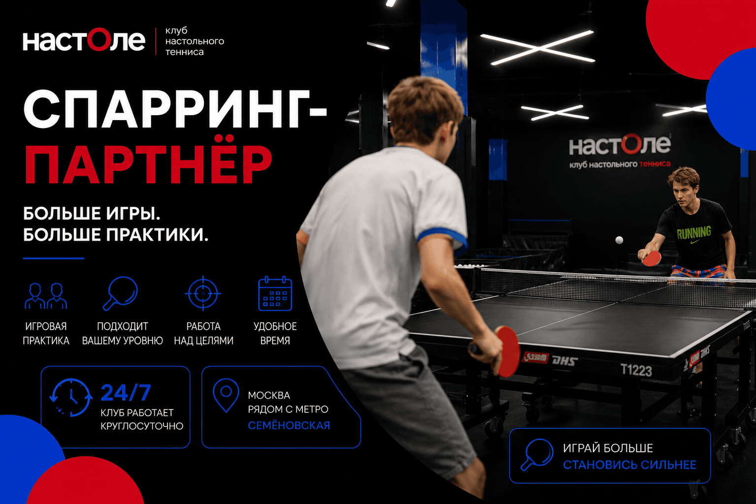 Занятие со спарринг-партнёром в клубе настольного тенниса «На Столе»