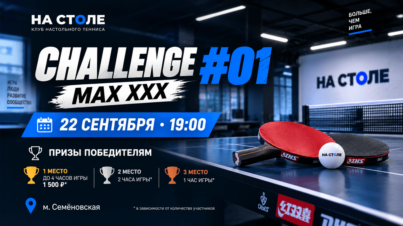 Афиша первого турнира по настольному теннису «НА СТОЛЕ CHALLENGE» в Москве